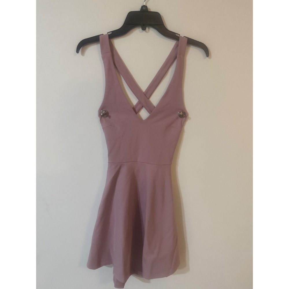 TRAC Mauve Pink V-Neck Crisscross Open Back Skater Mini Dress Size S